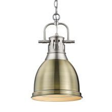 Golden 3602-S PW-AB - Yep by Golden Lighting Duncan 1-light 9in Chain Hung Pendant in Pewter and Aged Brass shade